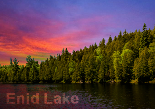 sun setting on Enid Lake